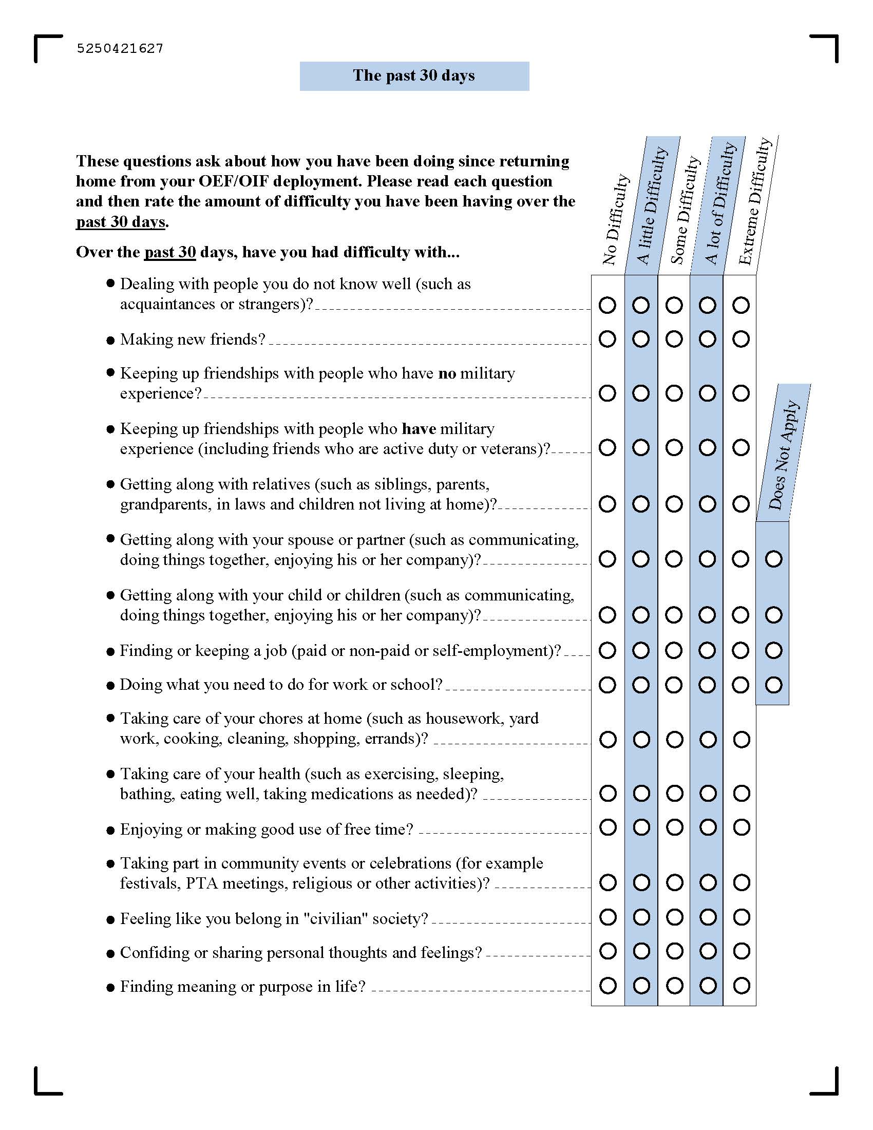 Military to Civilian Questionnaire